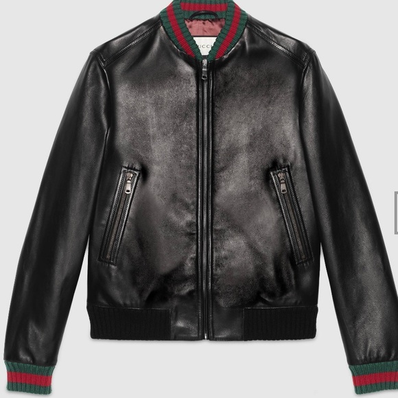 SOLD ❌Gucci leather Jacket ' Green Red knitted Web - Picture 3 of 8